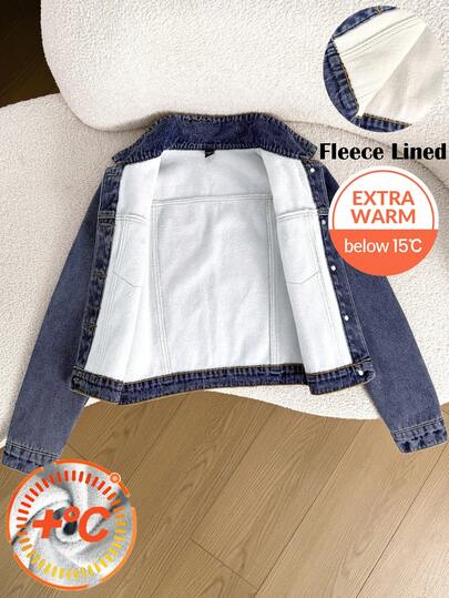 Chaqueta vaquera de manga larga con forro polar azul oscuro para adolescentes, estilo casual y vintage Y2K, ideal para el regreso a la escuela, la universidad y el uso diario en otoño e invierno para adolescentes