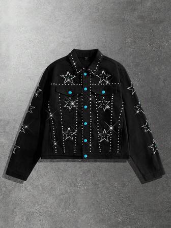 Goth Men's Loose Fit Rhinestone Embellished Denim Jacket