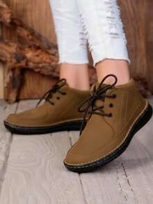 Bota para hombre gamuza resistente punta cuadrada cordones suela antideslizante estilo casual urbano oficina botín - Marrón - Ver 1