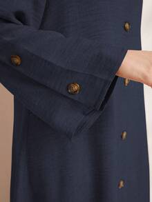 Al Najma Women's V-Neck Raglan Flare Sleeve Loose Front Button Abayas - Navy Blue - View 5