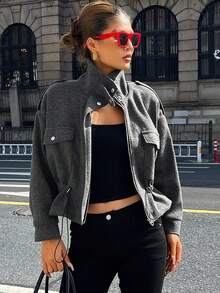 DAZY Women's Fashionable Drawstring Waist Jacket For Commuting, Autumn Women Coats