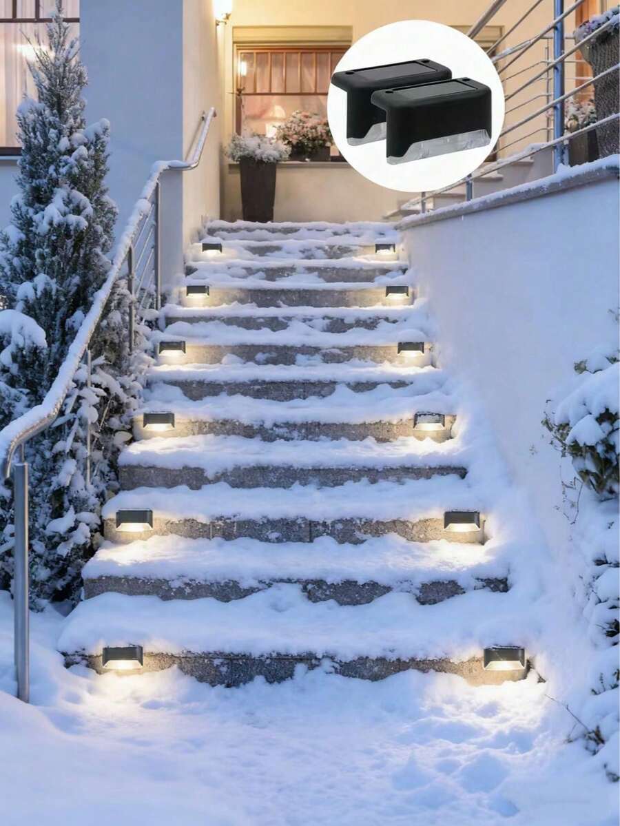 4pcs/8pcs/12pcs/16pcs Solar Lights 1 LED Wall Lamp Set, Black Shell, Warm White/White Light, Outdoor Garden Wall Fence Pathway Landscape Stairway Solar Lights - Black - View 1