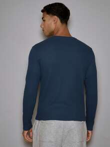Musero Blusa de manga larga con botones a presión y tejido de waffle para capas, primavera y verano - Azul Marino - Ver 4