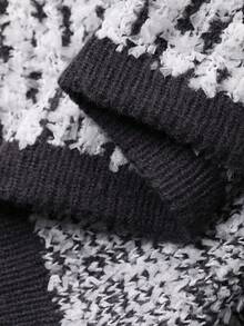 DAZY Conjunto de 2 piezas casual y elegante para mujer, compuesto por un cárdigan de manga larga de cuello en V holgado con contraste de blanco y negro, y una falda larga recta gruesa para otoño/invierno