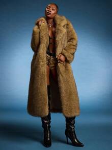 Normani New Autumn Winter Fashion Fluffy Long Coat, Elegant Lady Furry Parka Outerwear - Brown - View 3