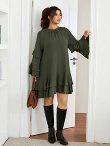 SHEIN Frenchy Plus Size Women Olive Green Bell Sleeve Casual/Work Wear Dress Plus Size Christmas