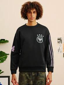 Open Phase 男士休闲运动条纹图案印花套头卫衣，宽松版型，黑色，春夏款 - 黑色 - 查看 2