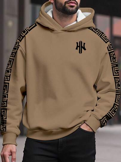 Manfinity Homme Plus Size Men Graphic Print Thermal Lined Hoodie Sweatshirt, Casual Streetwear For Daily Commute, Autumn/Winter, Long Sleeve Top, Thermal Lined