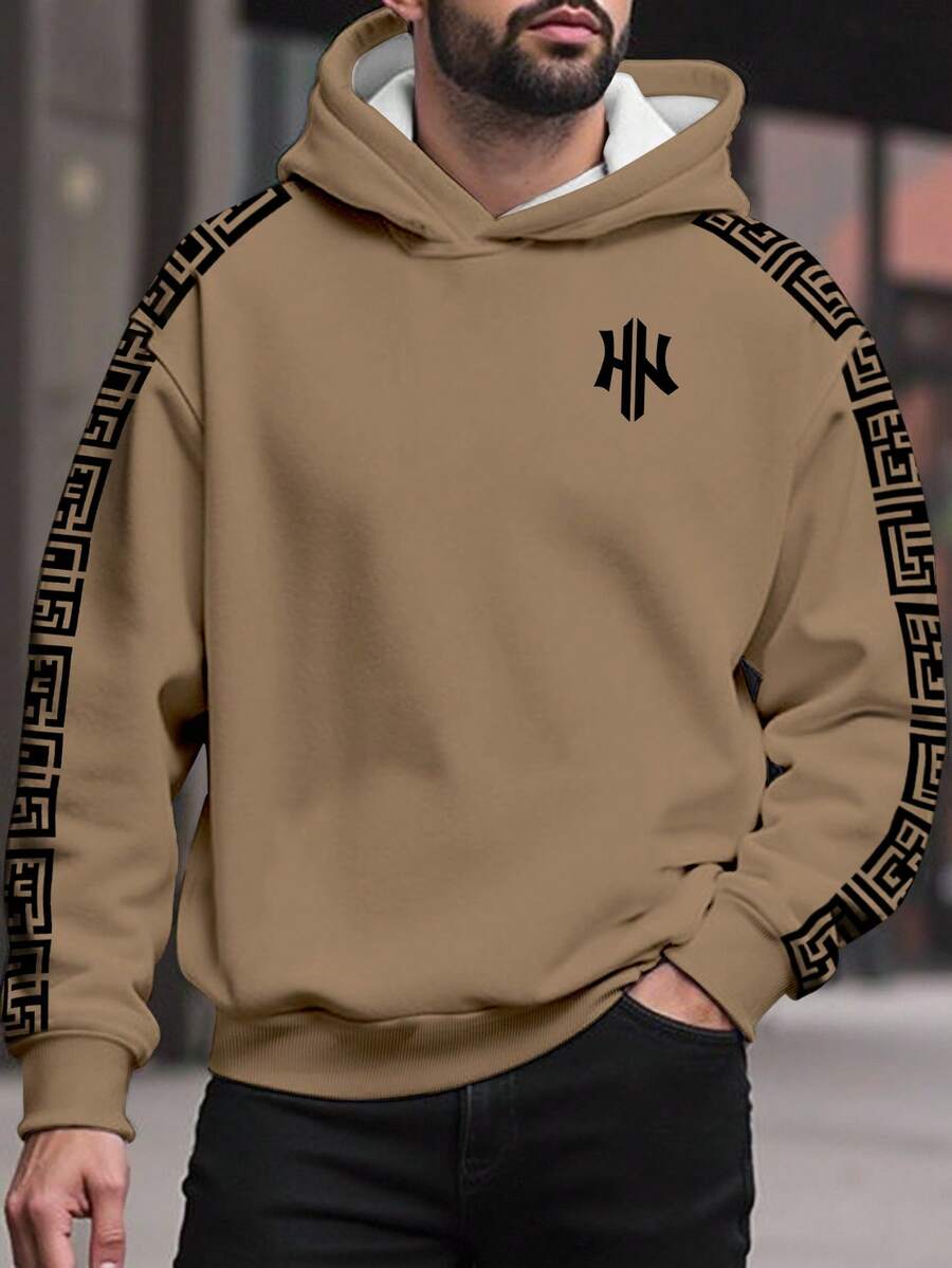 Manfinity Homme Áo hoodie nam cỡ lớn in họa tiết, lót giữ nhiệt, phong cách thường ngày năng động, thích hợp cho đi làm, mùa thu/đông, tay dài, lót giữ nhiệt. - Nhiều màu - Xem 1