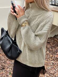 Livesso Áo khoác cardigan dệt kim cổ tròn dáng rộng thoải mái cho nữ, màu trơn đơn giản, phù hợp mặc công sở, mùa thu/đông - Rượu sâm banh - Xem 3