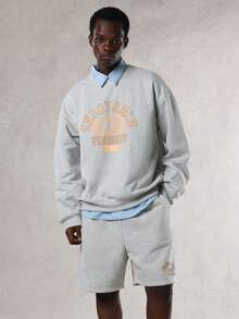 DAZY Men's Letter Print Fleece Sweatshirt & Shorts 2-Pieces Set, Autumn/Winter - Grey - View 5