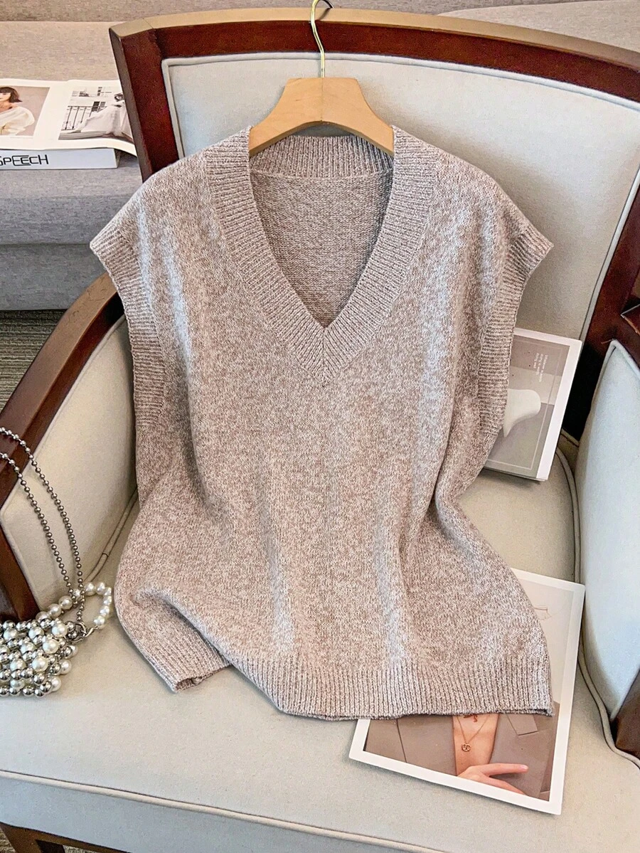 Regalyn Chaleco de punto minimalista de moda de invierno para mujer de talla grande