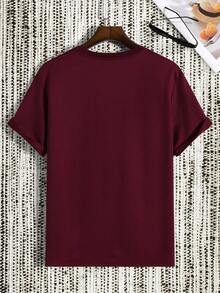 Manfinity LEGND 男士夏季休闲几何印花 T 恤 - 酒紅色 - 查看 2