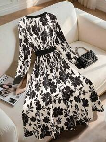 GlowEve Women's Elegant Floral Print V-Neck Dress - Multicolor - View 2