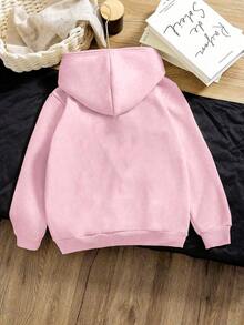 SHEIN 女童休闲可爱芭蕾舞女与咖啡杯卡通印花舒适套头卫衣，芭蕾舞女卡布奇诺粉色秋冬款 - 粉色 - 查看 2