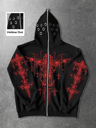 Grunge Punk Giacca con cappuccio in pile con chiusura lampo, stile punk da strada, adatta per autunno/inverno