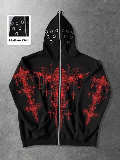 Grunge Punk جاكيت هوديي مبطن بسحاب، طراز شارع بانك، خريف/شتاء