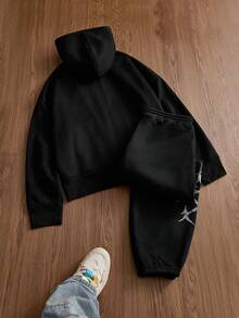 Manfinity VCAY 男士字母印花长袖拉链卫衣搭配抽绳腰运动裤休闲套装，秋冬款