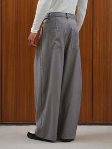 TOKVUE Men's Button Front Striped Pleated Wide Leg Loose Casual Pants - smoke gray - View 3