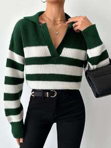 SHEIN Tall Ribbed Pattern Ribbed Knit Casual Long Sleeve Sweater, Tall Women - Green - View 6
