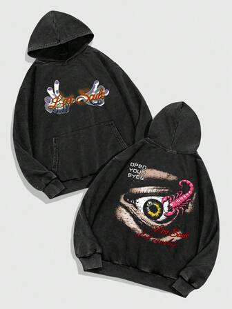 Goth Men's Eye Print Thermal Lined Hoodie Sweatshirt