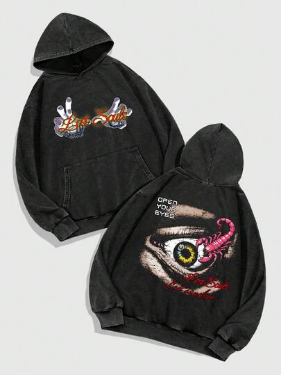 Goth sweat-shirt à capuche doublé thermique avec imprimé œil pour homme