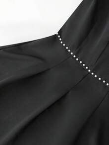 GlowEve CURVE 大码女式优雅圆领派对通勤腰部收紧短袖A字珍珠装饰连衣裙 - 黑色 - 查看 5