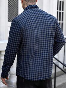 Manfinity CasualCool Áo sơ mi nam dài tay kẻ caro cài một hàng khuy, kiểu dáng casual, có túi, màu xanh dương nhạt, chất liệu flannel, thích hợp cho nam giới, áo sơ mi nam, áo khoác kẻ caro phong cách grunge. - Nhiều màu - Xem 2