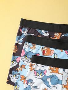 TOM & JERRY X SHEIN 3pcs Men's Cartoon Letter Print Contrast Waist Comfortable Boxer Briefs Cute Boxers Men Boxers Pack Graphic Boxers - Multicolor - View 12