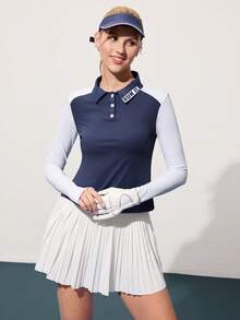 CourtClass 女式拼色修身长袖高尔夫 Polo 衫 - 彩色 - 查看 4