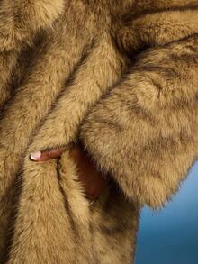 Normani New Autumn Winter Fashion Fluffy Long Coat, Elegant Lady Furry Parka Outerwear - Brown - View 8
