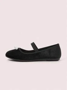 CUCCOO DOLLMOD Damen Mode weiche Sohle Einriemen Perlen Dekor schwarze Tanz-/Auftrittsflache Schuhe