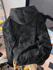 Daypath 男士休闲保暖复古连帽卫衣，秋冬户外必备单品，黑色印花连帽衫，长袖上衣 - 黑色 - 查看 2