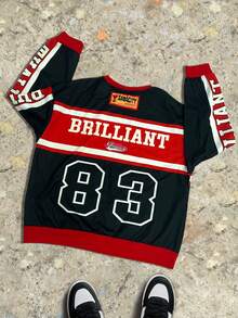 Manfinity Dauomo Áo nỉ cổ tròn in chữ và số cổ điển thường ngày Y2K Streetwear dành cho nam - màu đen - Xem 2