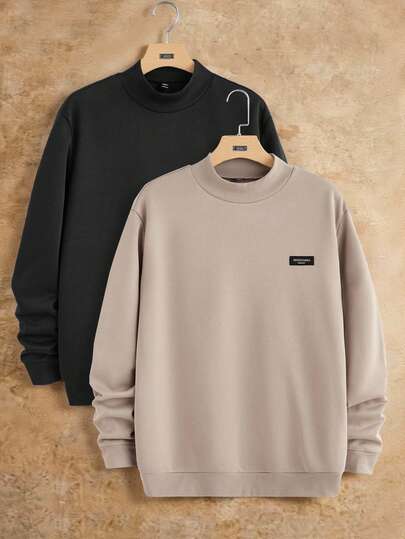 HIMLAND 2 件套男士休闲秋季圆领字母拼接长袖套头运动衫，适合送给朋友、丈夫、男朋友的礼物