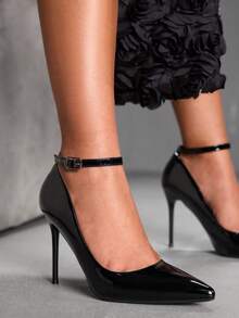 CUCCOO SZL Women's Pointed Toe Buckle Design Classic High Heel Pumps - Black - View 7