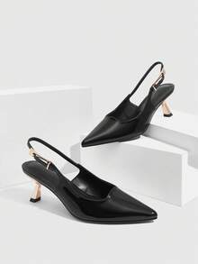 CUCCOO SZL Women's Fashion Black Double Buckle Sexy Punk Pointed Toe Backstrap High Heel Pumps, Suitable For Commute, Date, Party, Holiday