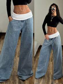 StreetHx Blugi de damă simpli, de zi cu zi, de culoare deschisă - Albastru - Vizualizare 9