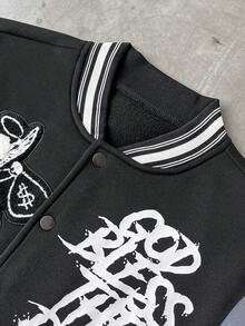 Aesthetic Post Herren Lässige Kontrast Farbblock Baseball Jacke mit Langarm, Herbst/Winter Grafik Jacken Coole Jacke Collegejacke - Dunkelgrau - Übersicht 6