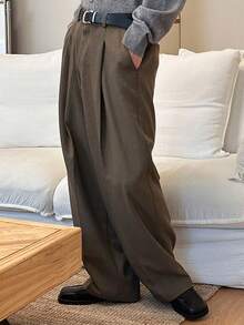 DAZY Quần âu nam dáng rộng màu nâu cà phê trơn, thích hợp mặc đi làm, mùa thu - Cà phê nâu - Xem 4