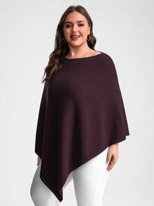 INAWLY Chal de punto holgado con dobladillo asimétrico de unicolor para mujer de talla grande - Burdeos - Ver 4
