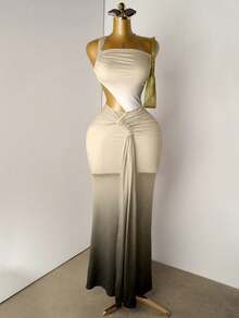 Mistrie Váy Ombre khoét sâu thanh lịch thời trang nữ - Màu Khaki - Xem 3