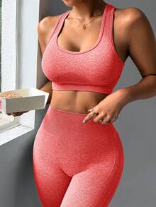 Core Rhythm Women's Solid Color Sleeveless Crop Top And Leggings Sports Set Workout Women Sets - Red - View 6