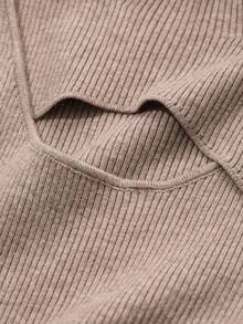 DAZY 女士秋季新款镂空修身套头衫，秋季女装 - 卡其色 - 查看 9