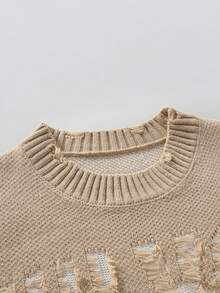 Manfinity EMRG Pull ample à manches longues, style mode de rue décontracté pour hommes, motif de lettres troué, épaules tombantes, tricot lâche, automne/hiver