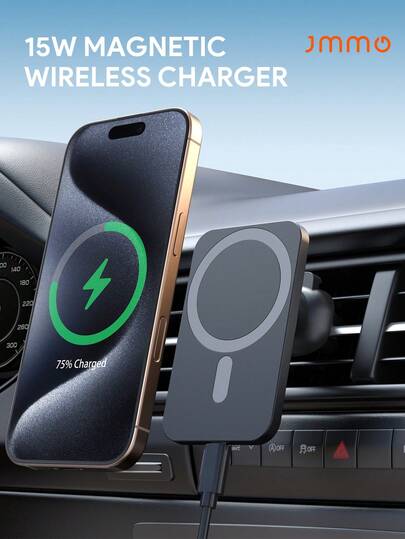 JMMO Caricabatterie senza fili magnetico da 15W per auto compatibile con 12/12mini/12Pro/12Pro Max/13mini/13Pro/13Pro Max/14Pro/14Pro Max/15Pro/15Pro Max, accessori per auto, senza fili magnetico