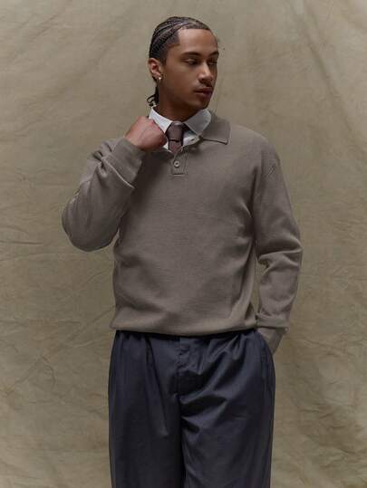 Musero Camisa básica de manga larga con botones y cuello, suéter de punto para otoño e invierno