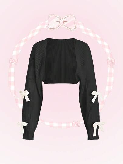 Sweetra Women's Bow Decor Cropped Cardigan