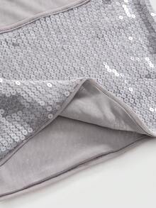 ROMWE Avant Áo yếm hở lưng cổ khoét sâu đính sequin Y3K (có lót áo hai dây), phong cách đường phố - Xám - Xem 4