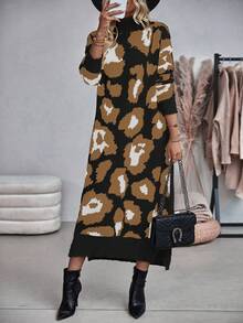 SHEIN LUNE 女士秋冬时尚拼色立领针织连衣裙 - 彩色 - 查看 6